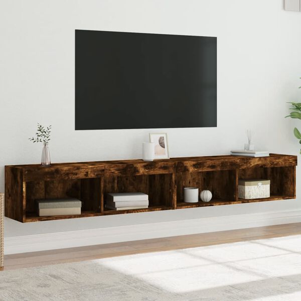 vidaXL Tv-b&auml;nk med LED-belysning 2 st r&ouml;kf&auml;rgad ek 100x30x30 cm