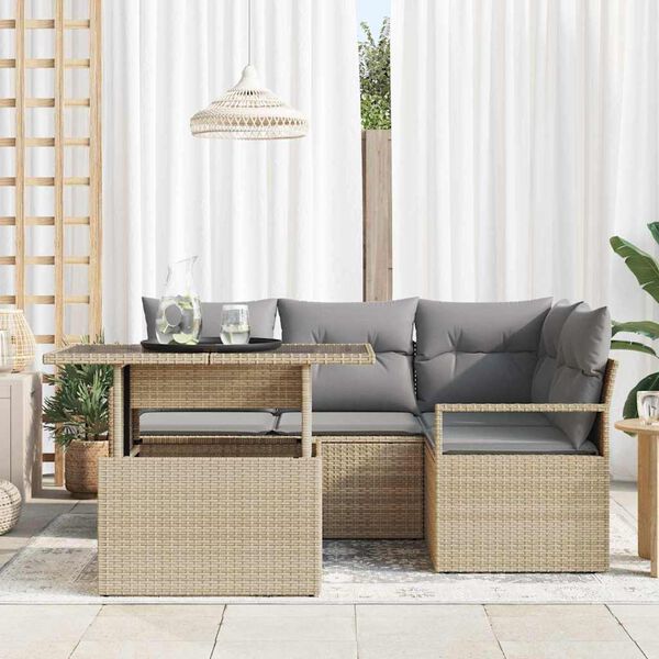 vidaXL Tr&auml;dg&aring;rdsoffset med lagring 5 pcs Beige Poly rattan