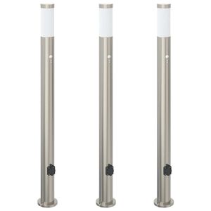 vidaXL Pollare med sensor och uttag 3 st 110 cm rostfritt st&aring;l IP44