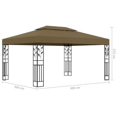 vidaXL Paviljong dubbla tak och ljusslinga LED 3x4 m taupe