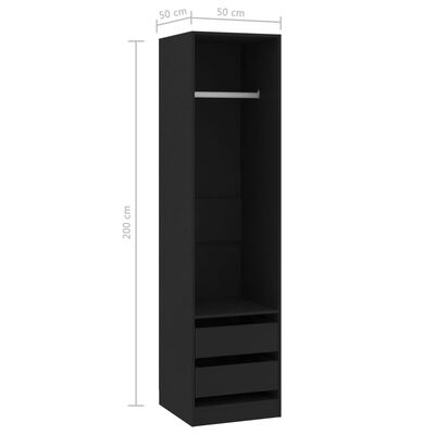 vidaXL Garderob med lådor svart 50x50x200 cm konstruerat trä