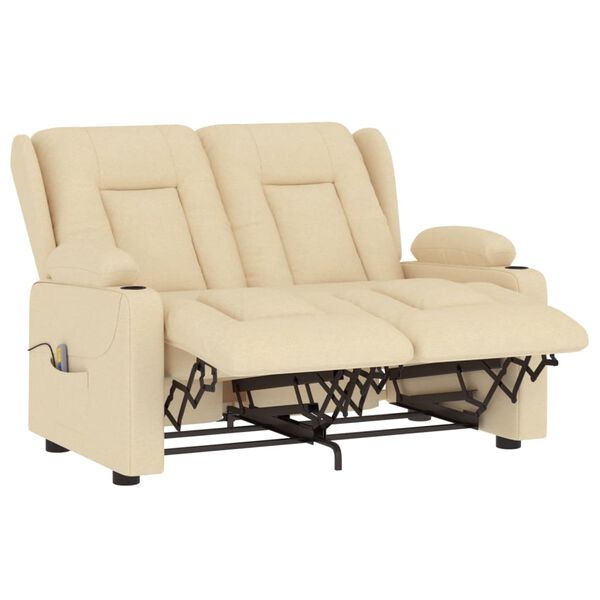 vidaXL Massagefåtölj med kopphållare 2-sits gräddvit tyg