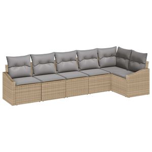 vidaXL Tr&auml;dg&aring;rdsoffset med kudde 6 pcs Beige och Ljusgr&aring; konstrotting