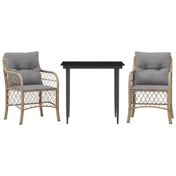 vidaXL Bistrogrupp med dynor 3 delar mixbeige konstrotting