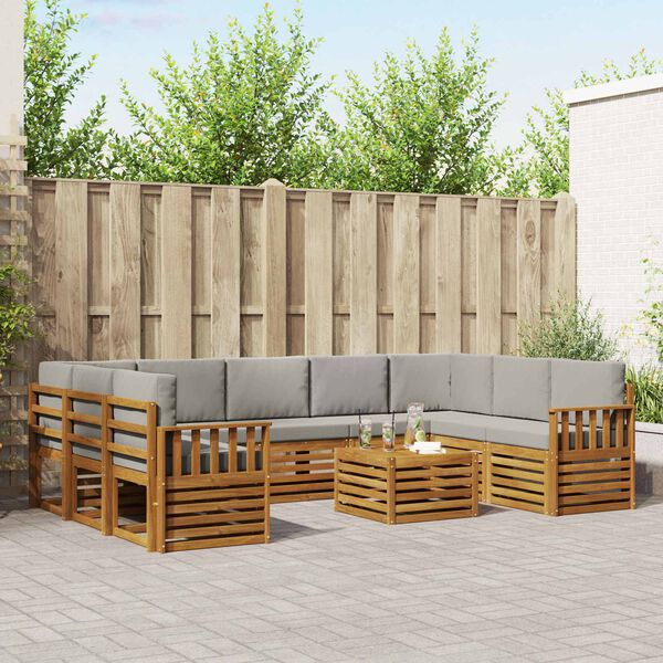 vidaXL Soffgrupper 10 pcs Naturlig och Ljus Gr&aring; Massivt Akaciatr&auml;