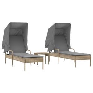 vidaXL Sols&auml;ngar 2 st med tak och bord beige konstrotting