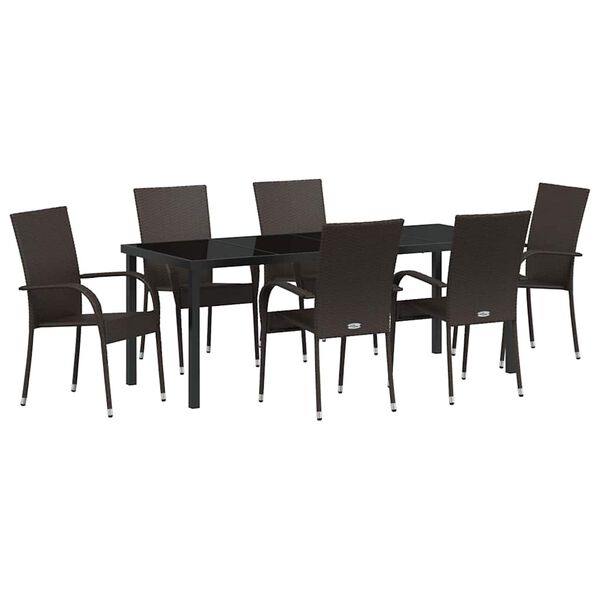 vidaXL Tr&auml;dg&aring;rdsm&ouml;belset 7 pcs Brun Pulverlackerat st&aring;l