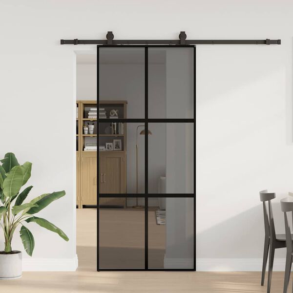 vidaXL Skjutd&ouml;rr med beslagssats svart 90x205 cm h&auml;rdat glas