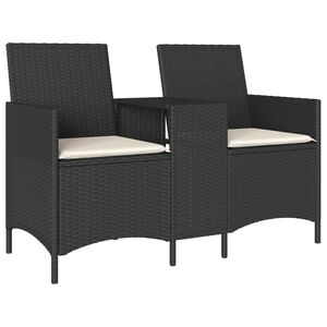 vidaXL Tr&auml;dg&aring;rdsf&aring;t&ouml;lj 2-sits med bord och kuddar svart konstrottning