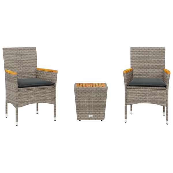 vidaXL Bistrogrupp med dynor 3 delar grå konstrotting och glas