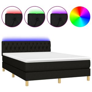 vidaXL Rams&auml;ng med madrass & LED svart 140x190 cm tyg