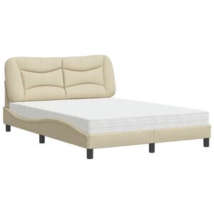 vidaXL Bed with Mattress "Hvar" Cream 120x200 cm Fabric