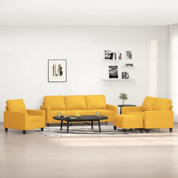 vidaXL Soffgrupp med dynor 4 delar Ljusgul tyg