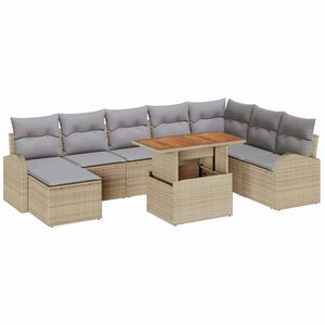 vidaXL Tr&auml;dg&aring;rdsoffset med kudde 9 pcs beige och ljusgr&aring;