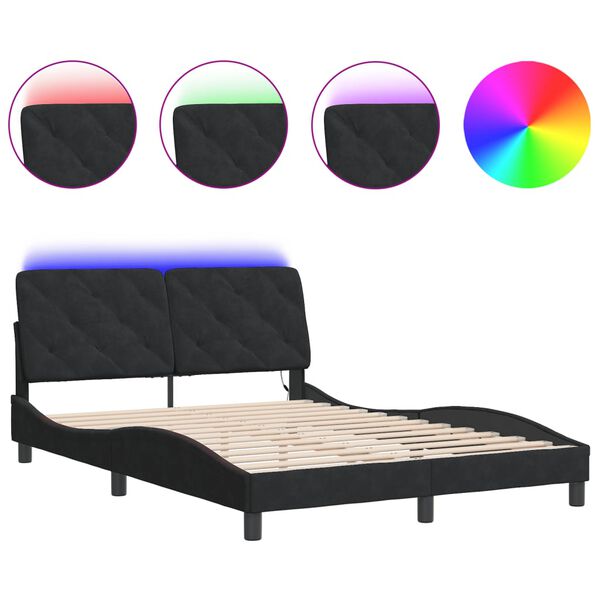 vidaXL Bed Frame with LED without Mattress Black 120x200 cm Velvet