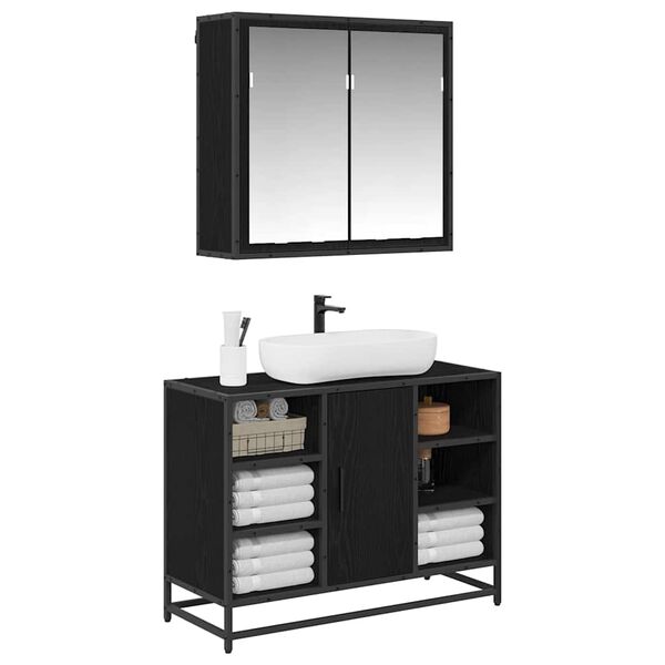 vidaXL Badrumsmöbelset Väggmonterad 2 pcs Svart ek Konstruerat trä