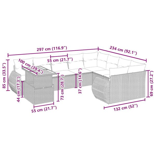 vidaXL Soffgrupp f&ouml;r tr&auml;dg&aring;rd med dynor 10 delar beige konstrotting