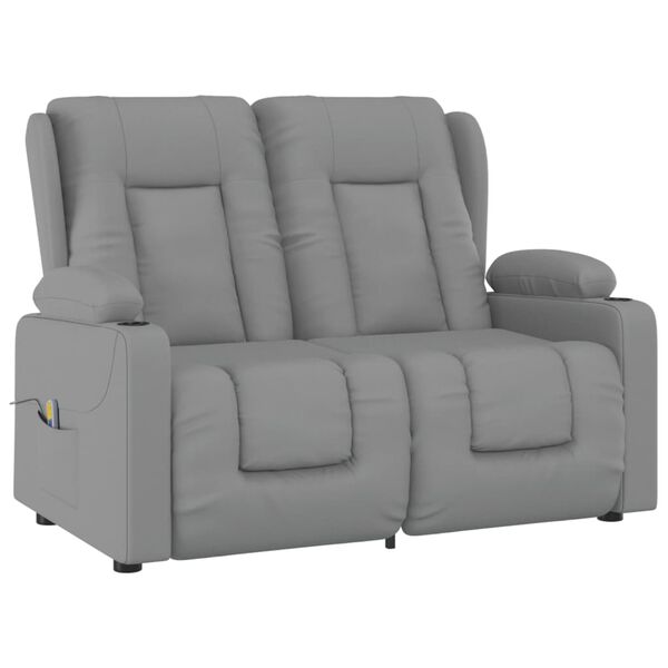 vidaXL Massagef&aring;t&ouml;lj med kopph&aring;llare 2-sits gr&auml;ddvit konstl&auml;der