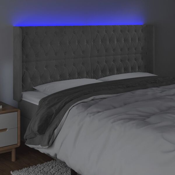 vidaXL S&auml;nggavel LED ljusgr&aring; 183x16x118/128 cm sammet