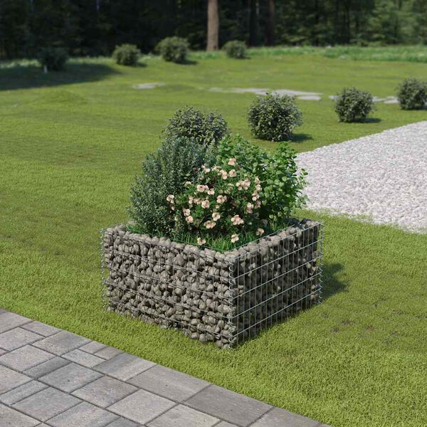 vidaXL Planteringsgabion upphöjd galvaniserat stål 90x90x50 cm