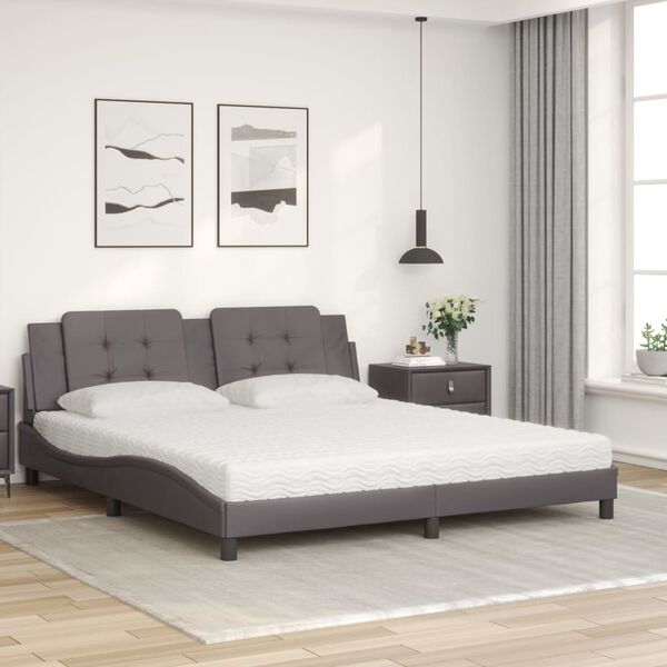 vidaXL Bed with Mattress "Zadar" Grey 180x200 cm Faux Leather