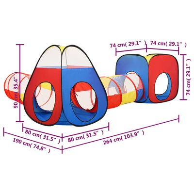 vidaXL Lektält med 250 bollar flerfärgat 190x264x90 cm