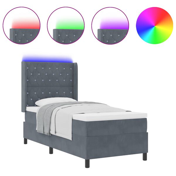 vidaXL B&auml;ddfj&auml;der med madrass M&ouml;rkgr&aring; 90 x 200 cm Sammet