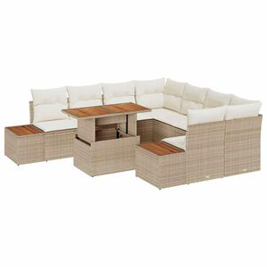 vidaXL Tr&auml;dg&aring;rdsm&ouml;belset med kudde 9 pcs Beige och gr&auml;ddf&auml;rgad