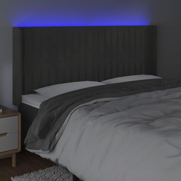 vidaXL S&auml;nggavel LED m&ouml;rkgr&aring; 203x16x118/128 cm sammet