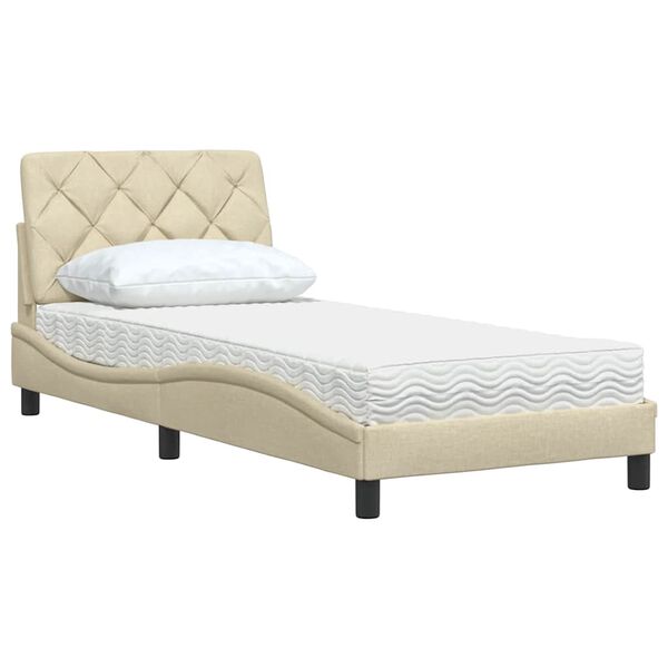 vidaXL Bed with Mattress Cream 90x190 cm Fabric
