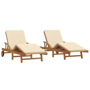 vidaXL Solstol Reclining 2 pcs Beige 200 x 67 x 84cm Massivt akaciaträ