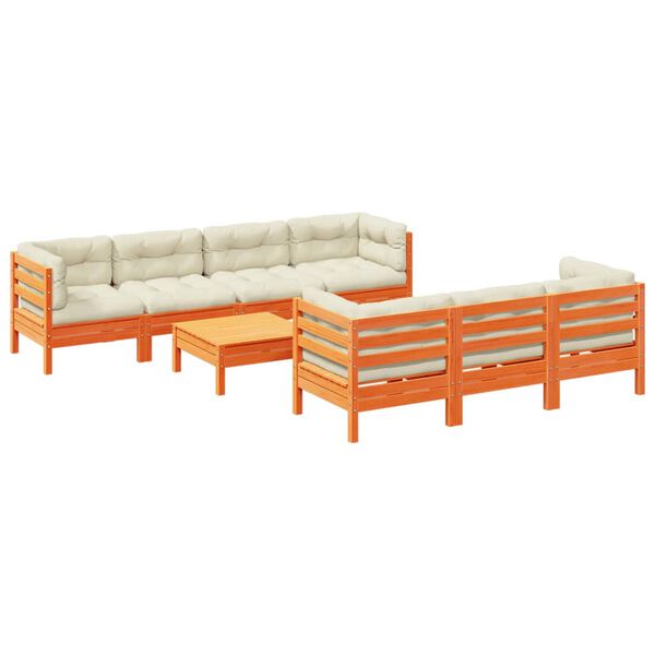 vidaXL Soffgrupp för trädgården med dynor 8 delar vaxbrun massiv furu