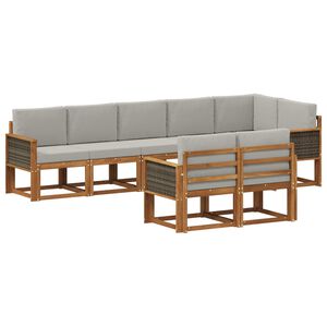 vidaXL Utomhussoffset med kudde 8 pcs Naturlig och ljusgr&aring; Polyester