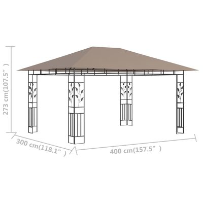 vidaXL Paviljong med myggnät 4x3x2,73 m taupe 180 g/m²