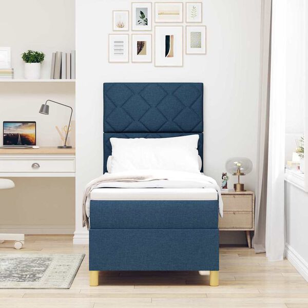 vidaXL LED Box S&auml;ng med madrass med huvudgavel Bl&aring; 80 x 200 cm tyg