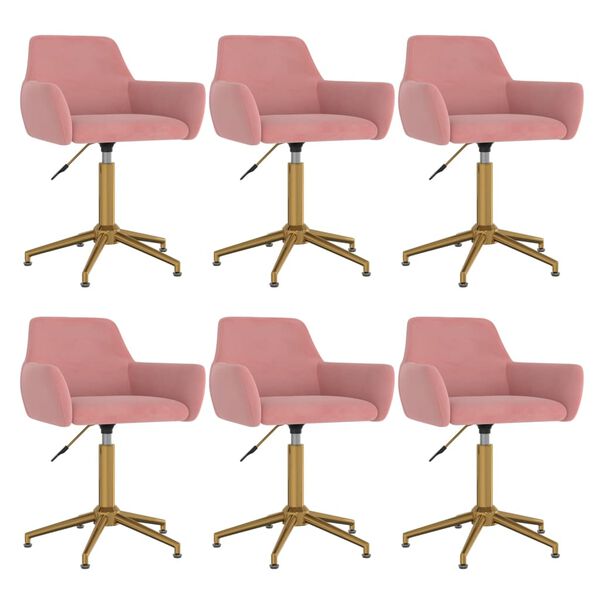 vidaXL Snurrbara matstolar 6 st rosa sammet