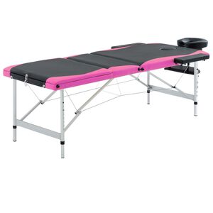 vidaXL Hopf&auml;llbar massageb&auml;nk 3 sektioner aluminium svart och rosa
