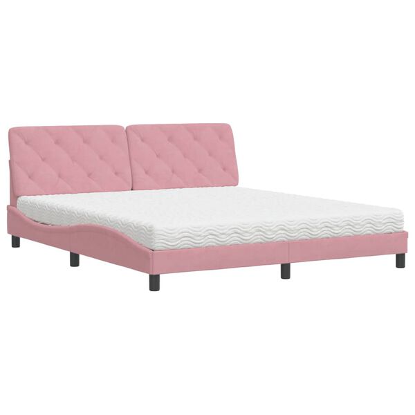 vidaXL Bed with Mattress Pink 180x200 cm Velvet