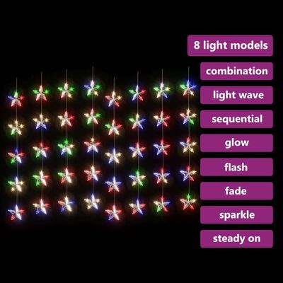 vidaXL Ljusgardin med stjärnor 200 lysdioder flerfärgad 8 funktioner