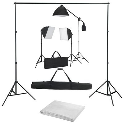 vidaXL Fotostudio med softbox-lampor och bakgrund