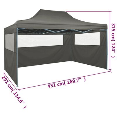 vidaXL Hopfällbart tält med 3 väggar 3x4,5 m antracit