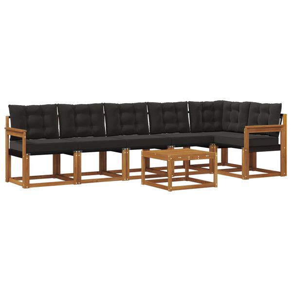 vidaXL Utomhussoffset med kudde 7 pcs Naturlig och svart