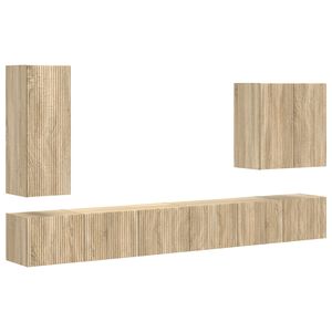 vidaXL TV v&auml;ggsk&aring;p set V&auml;ggmonterad 6 pcs Sonoma-ek