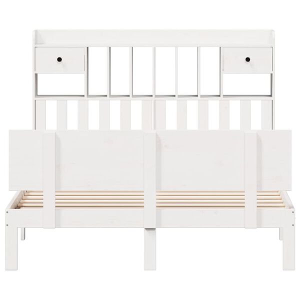 vidaXL Säng med bokhylla utan madrass vit 140x190cm massiv furu