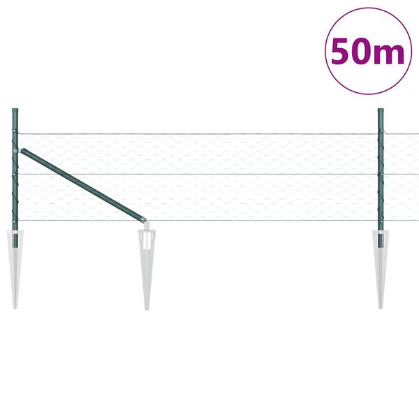 vidaXL Staket med stolpar Gr&ouml;n 0.5 x 50 m PVC-belagd st&aring;l