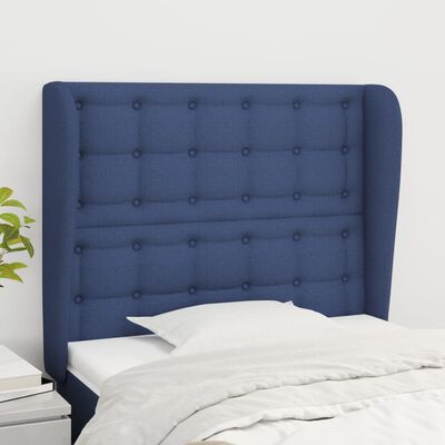 vidaXL Sänggavel med kanter blå 83x23x118/128 cm tyg