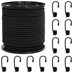 vidaXL Bungee-rep med krokar 4 mm Svart PP och gummi