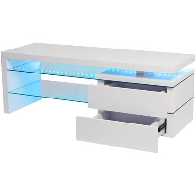 vidaXL TV-bänk med LED 120x42x43 cm vit högglans