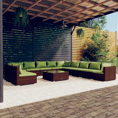 vidaXL Loungegrupp för trädgården med dynor 12 delar grå konstrottning