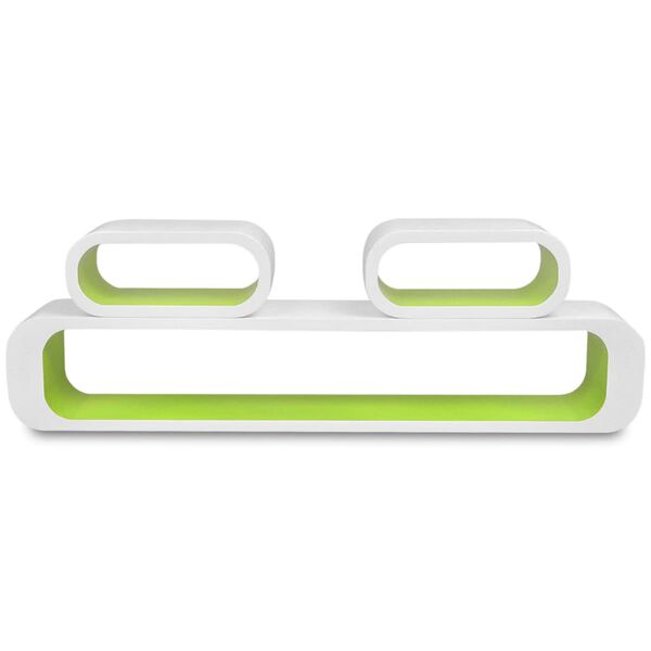 vidaXL 3 Flytande v&auml;gghyllor i MDF rundad kubform vit/gr&ouml;n